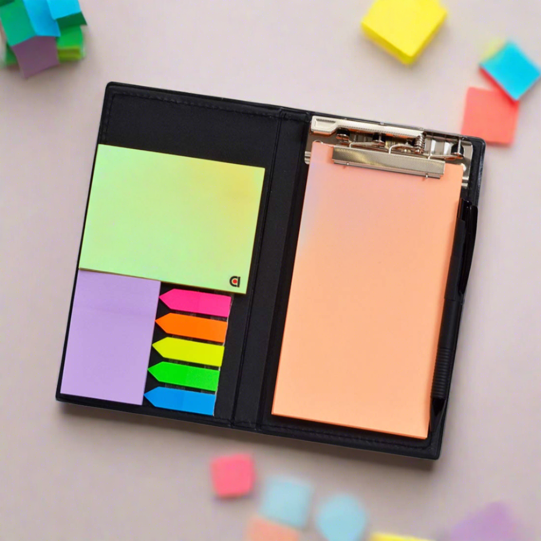 Notepad Memo Holder Desk Organizer with Colorful Sticky Notes Gift Set with Pen