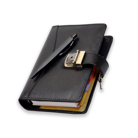 Black 2024 DATED ORGANIZER | Faux Leather New Year Diary, Stationery Organizer for Executive and Professional with pen
