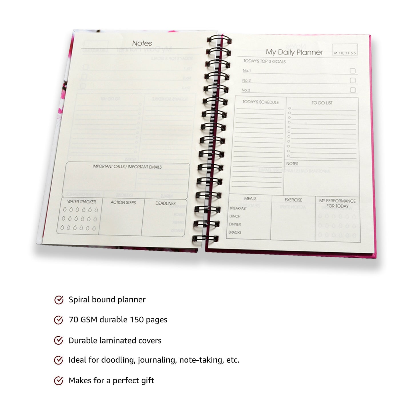 A5 Undated Planner | Simple Journal | Meal Tracker with 150 pages