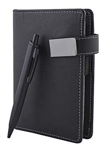 DIARY BLACK POCKET PLANNER | Designer Faux Leather New Year , Daily Study Schedule Organizer for School, College going Teachers and Students with Calculator, and Pen.