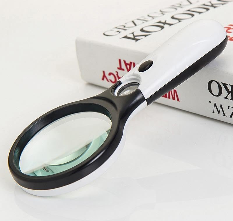 Magnifying Glass with 3 Led Light 3X & 45X Big Size Zoom Lenses for Seniors, Book and Newspaper Reading, Eyelash Extensions Magnifier Glass (Black and White)