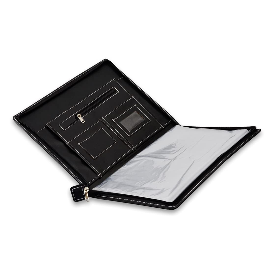 Black Faux Leather file and folder for certificate and document for student portfolio with Zip Expending