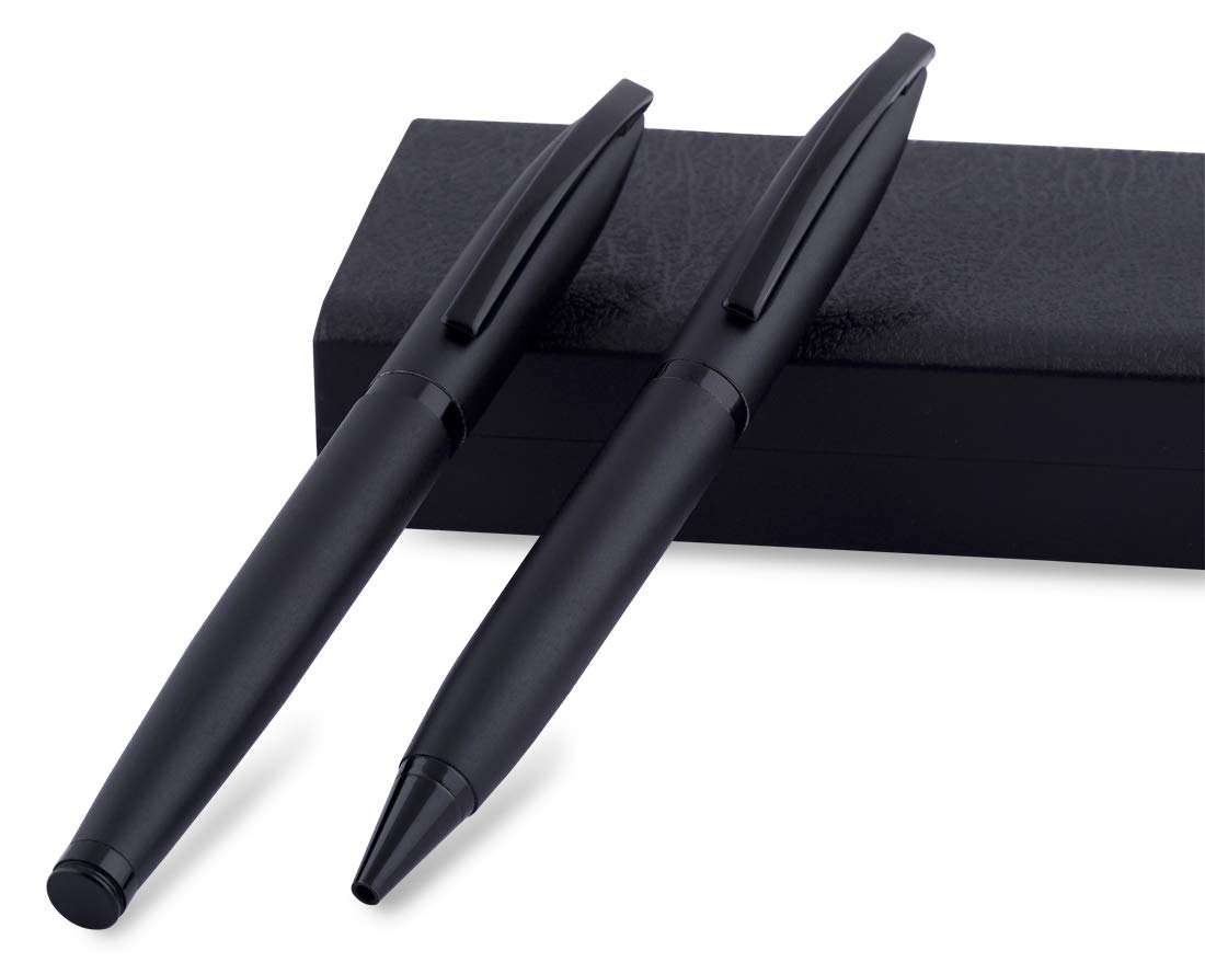 Classy Ballpoint Pen with Case for Office, Home and Gifting (Black Body, Blue Ink, Set of 2)