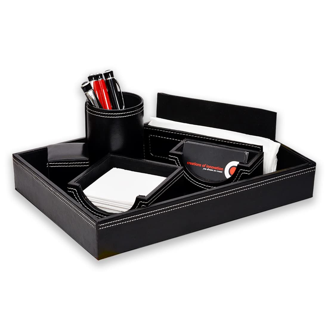 Faux Leather Desk Organizer Office Stationery Storage Tray/Card, Pen, Pencil, Paper,Tissue, Mobile HOLDERŚ