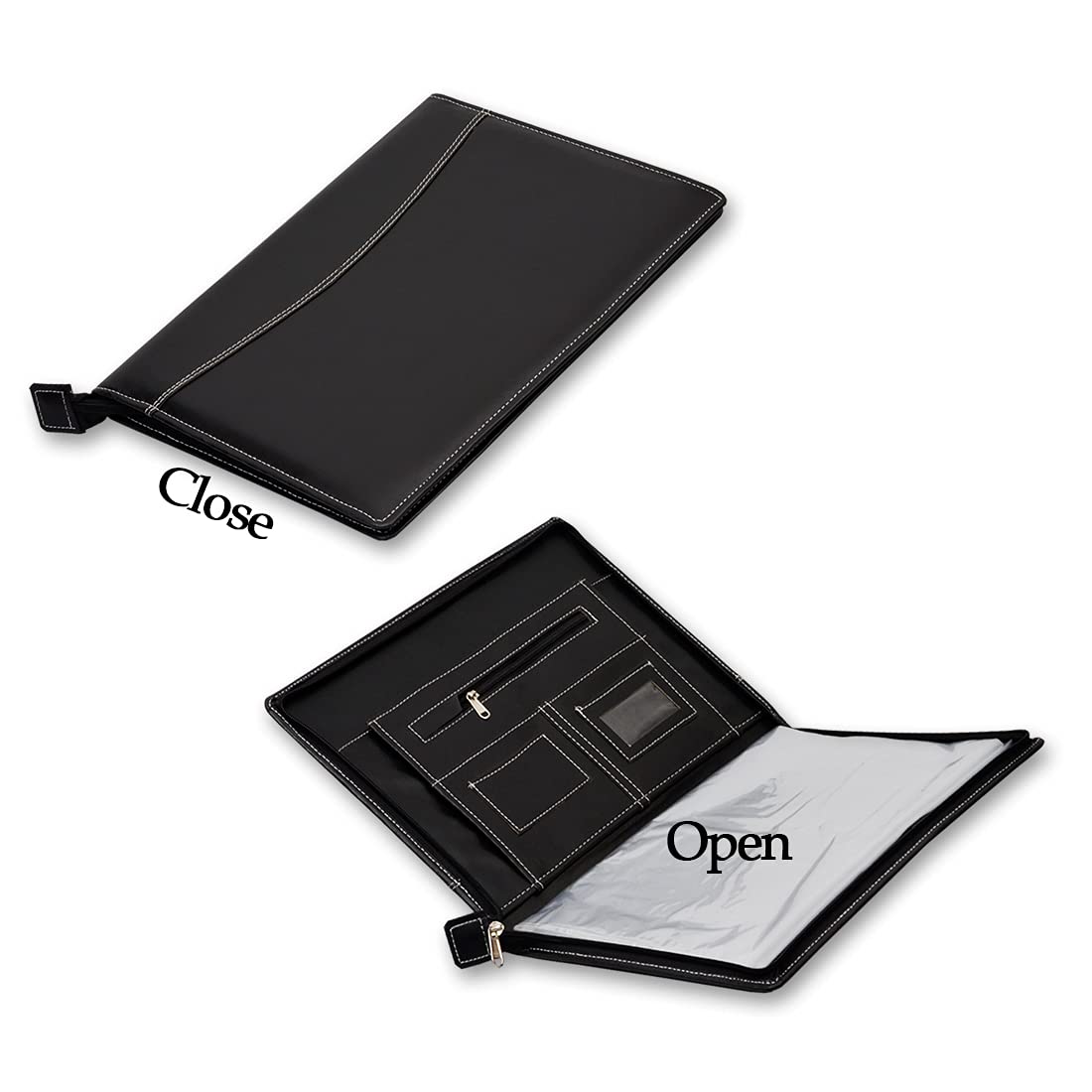 Black Faux Leather file and folder for certificate and document for student portfolio with Zip Expending