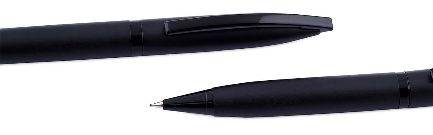 Classy Ballpoint Pen with Case for Office, Home and Gifting (Black Body, Blue Ink, Set of 2)