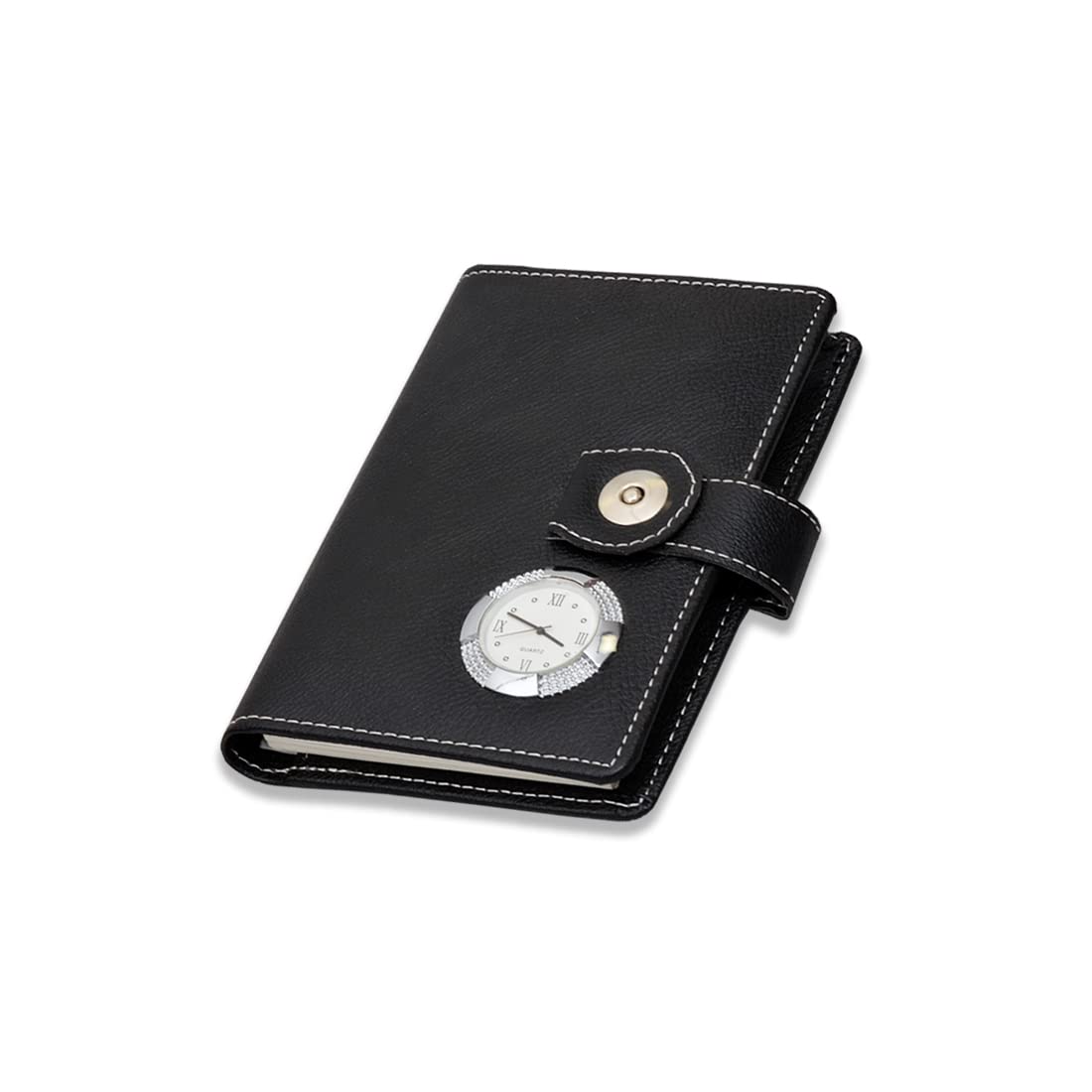 BLACK UNDATED POCKET PLANNER | Designer Faux Leather Daily, Goal - Table Diary, Card Holder, Stationery Organizer for Office going Mom and Dad with Calculator and Pen.