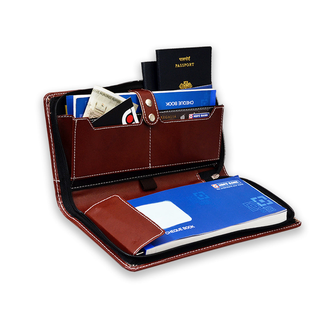 Brown All in ONE Expendable Leatherette Cheque Book Holder - Document Holder  .