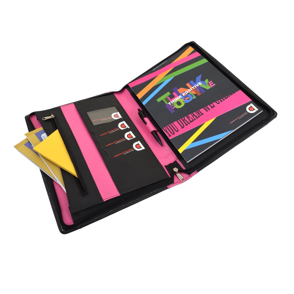 LEATHERITE BRIEFCASE FOLDER / DOCUMENT FOLDER (Black And Pink)