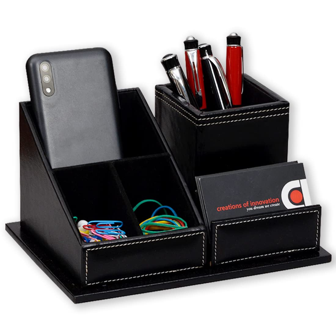 PU Leather Desktop Work, Office, Home Multi-Functional Storage Supplies/Pen, Pencil, Card, Mobile Notepad Holder