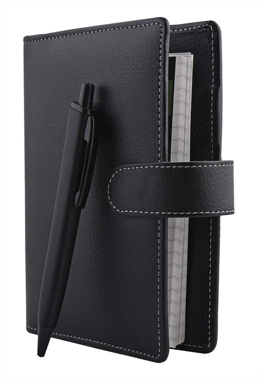 DIARY BLACK PLANNER/ Elegant Faux Leather To Do List, Appointment , Goal Table, Gift for Office going Men and Women with Calculator and Pen