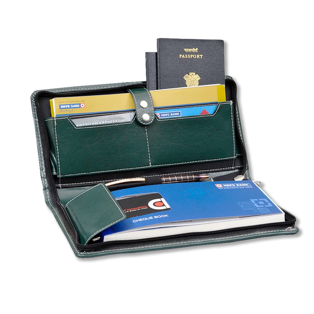 All in ONE Green Expendable Leatherette Cheque Book Holder - Document Holder for men and women