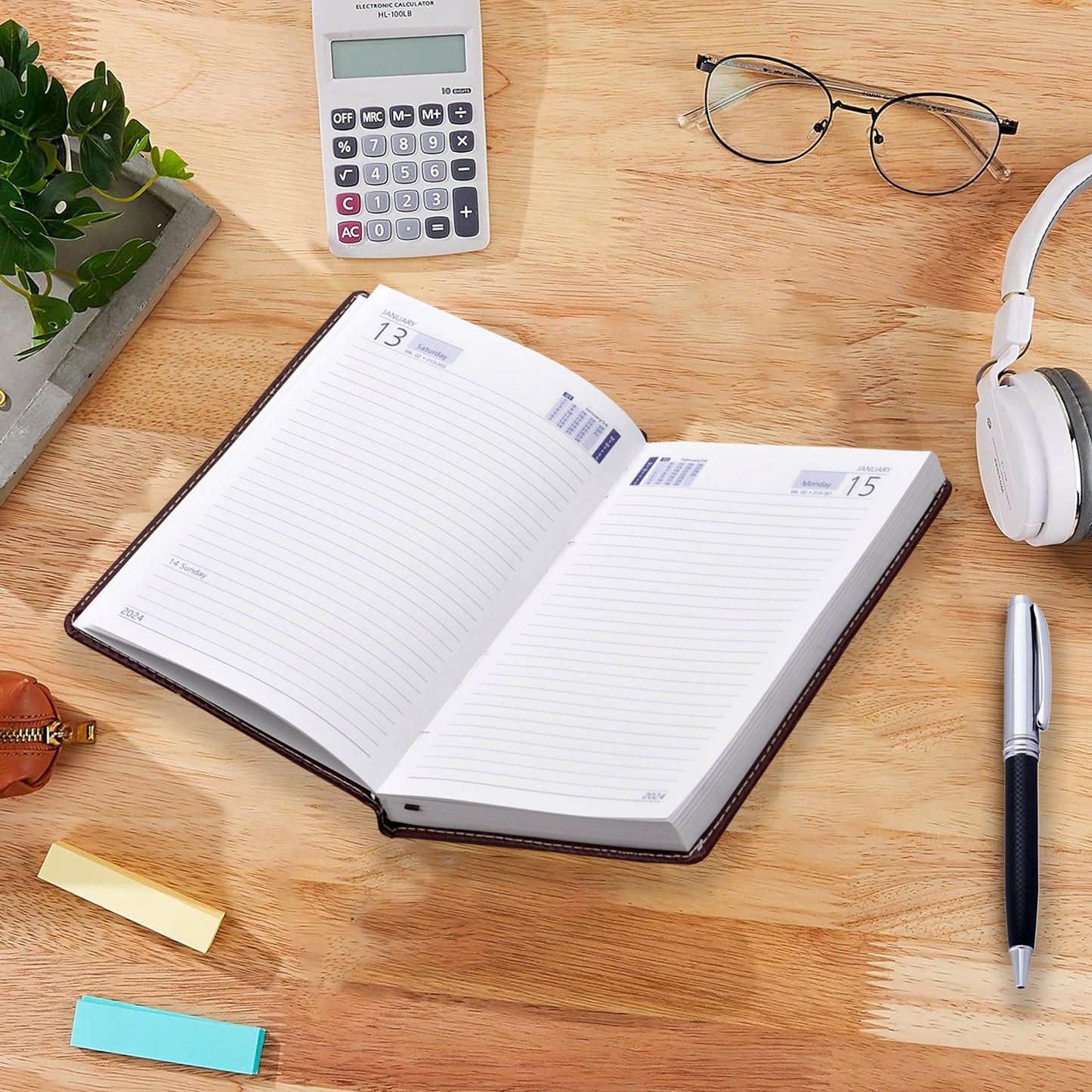 Brown Stylish Dated Diary Gift Set Corporate Business Diary / Organizer Planner 2024 Gift For Man And Woman with pen.
