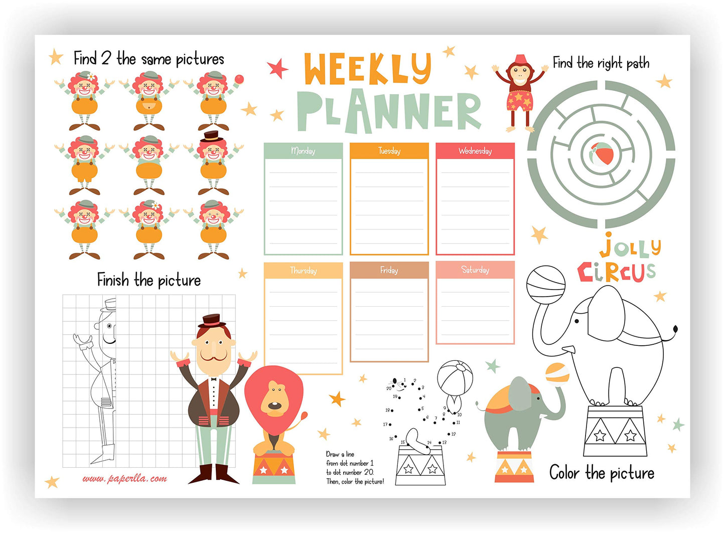 The Circus Collection Planner/Unique Full of Activity and to Do List Weekly Notepad for All Your Home Work Kids Planning Writing Notes