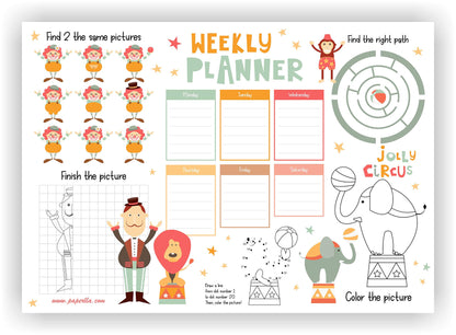 The Circus Collection Planner/Unique Full of Activity and to Do List Weekly Notepad for All Your Home Work Kids Planning Writing Notes