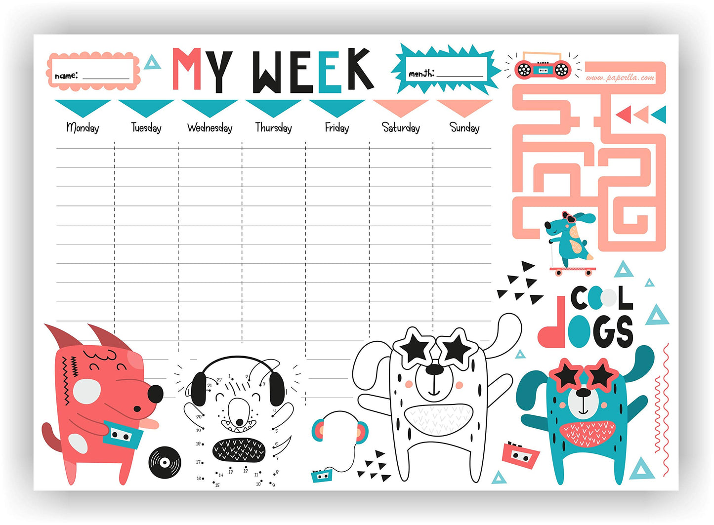 Writing Pad Activity Planner/Designer My Week Dog Lovers Notepad with Activity and to Do List for Home Office Work