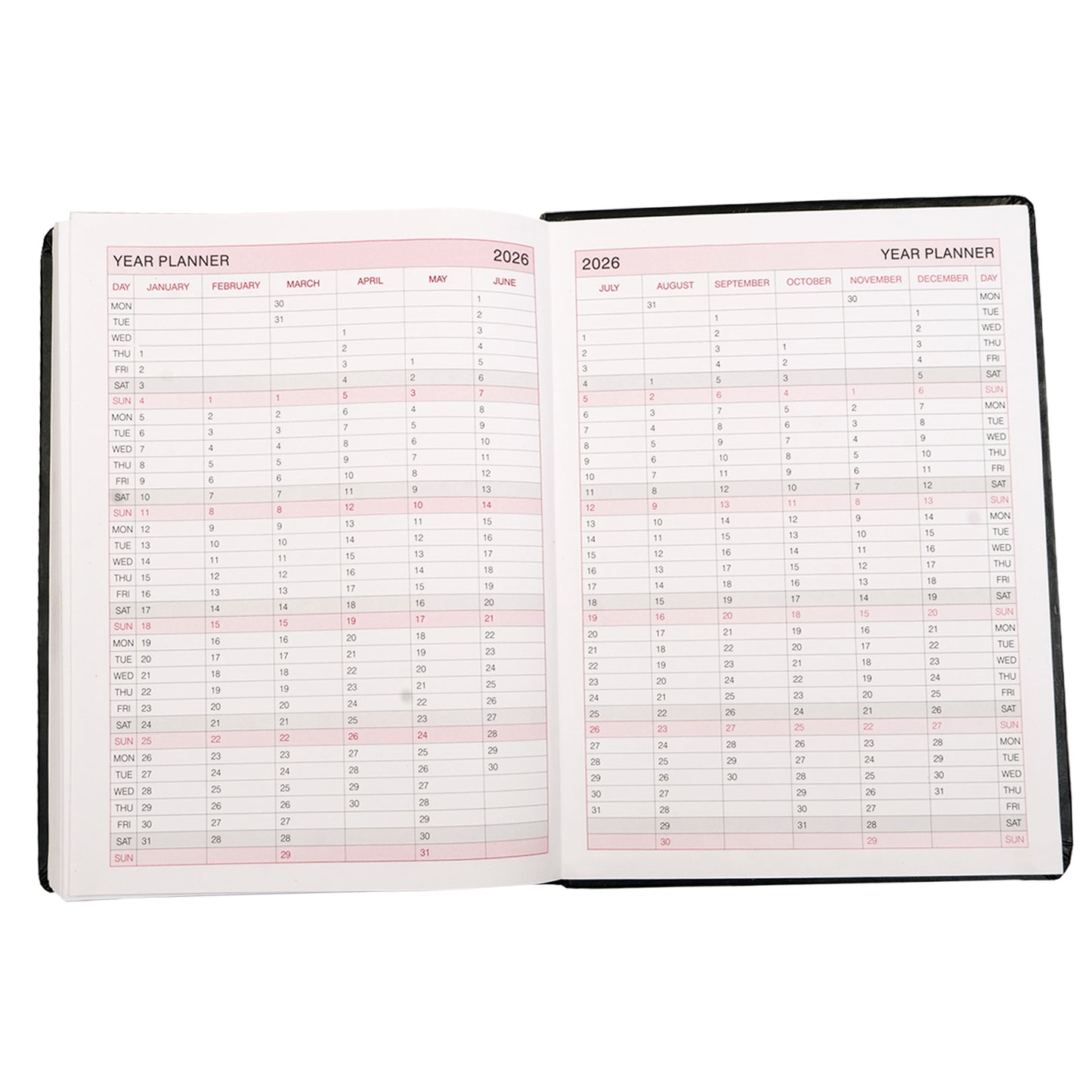 Black Dated Diary 2026 to Do List Planner