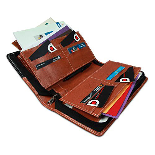 Expendable Leatherite Multiple Cheque Book Holder/Document Holder (Black And Brown)