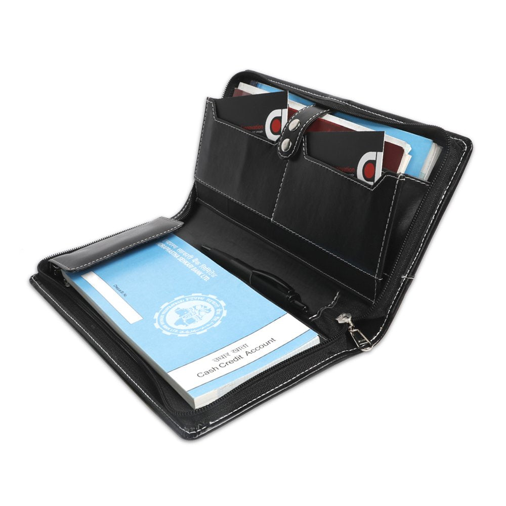 Ink Black Leatherette Expandable Cheque Book Holder/Document Holder