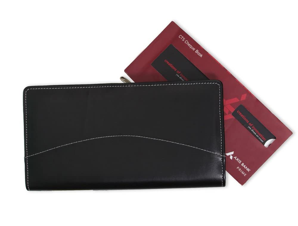 Ink Black Leatherette Expandable Cheque Book Holder/Document Holder