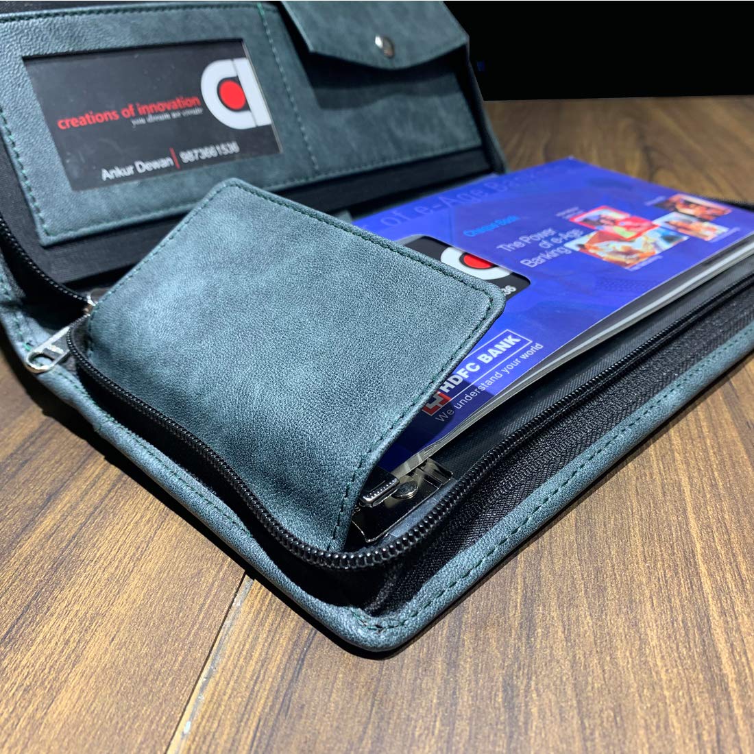 Green All in ONE Expendable Leatherette Cheque Book Holder - Document Holder