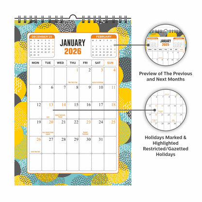 Dated 2026 Wall Calendar Perfect Large Modern Calendar Planning for Easy Organizing 12 x17 inch 12 Sheet