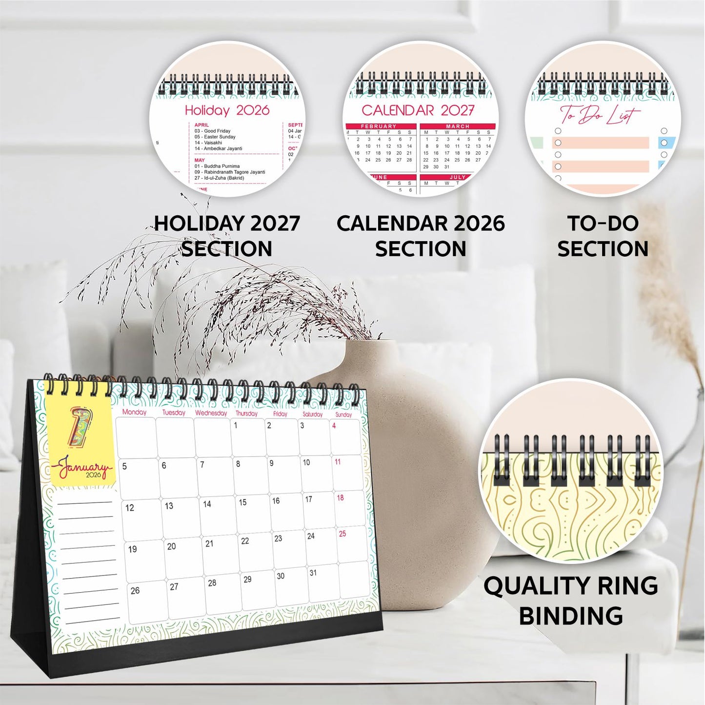 Desk Dated Calendar 2026 | A5 Size | Planner & Organizer | Home & Office Use