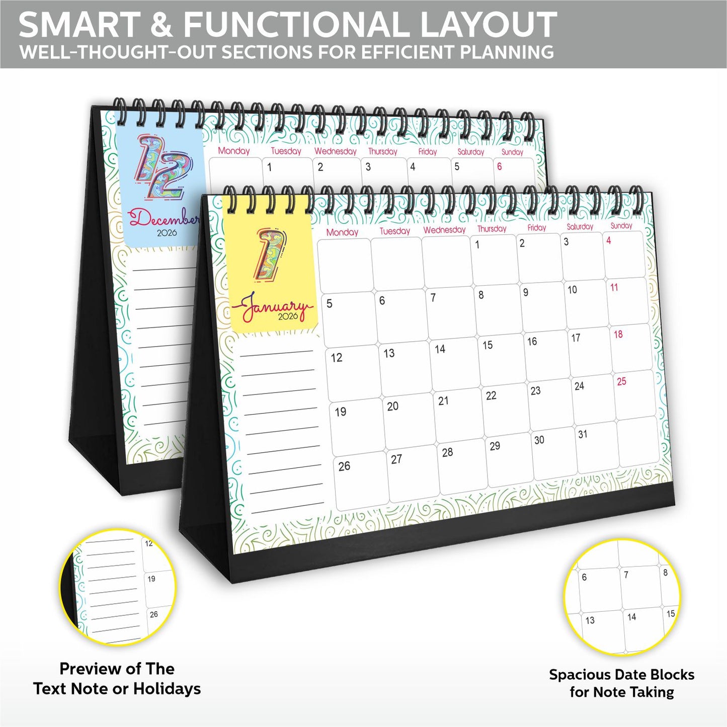 Desk Dated Calendar 2026 | A5 Size | Planner & Organizer | Home & Office Use