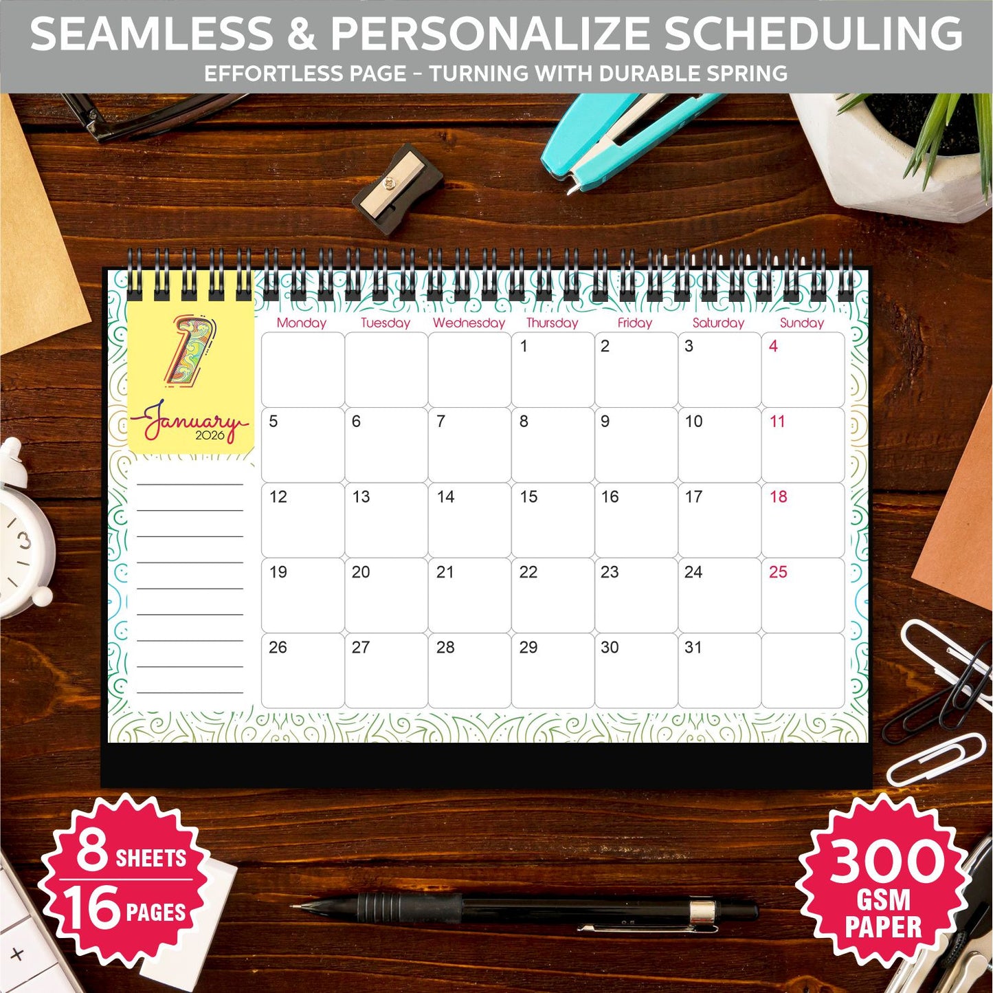 Desk Dated Calendar 2026 | A5 Size | Planner & Organizer | Home & Office Use