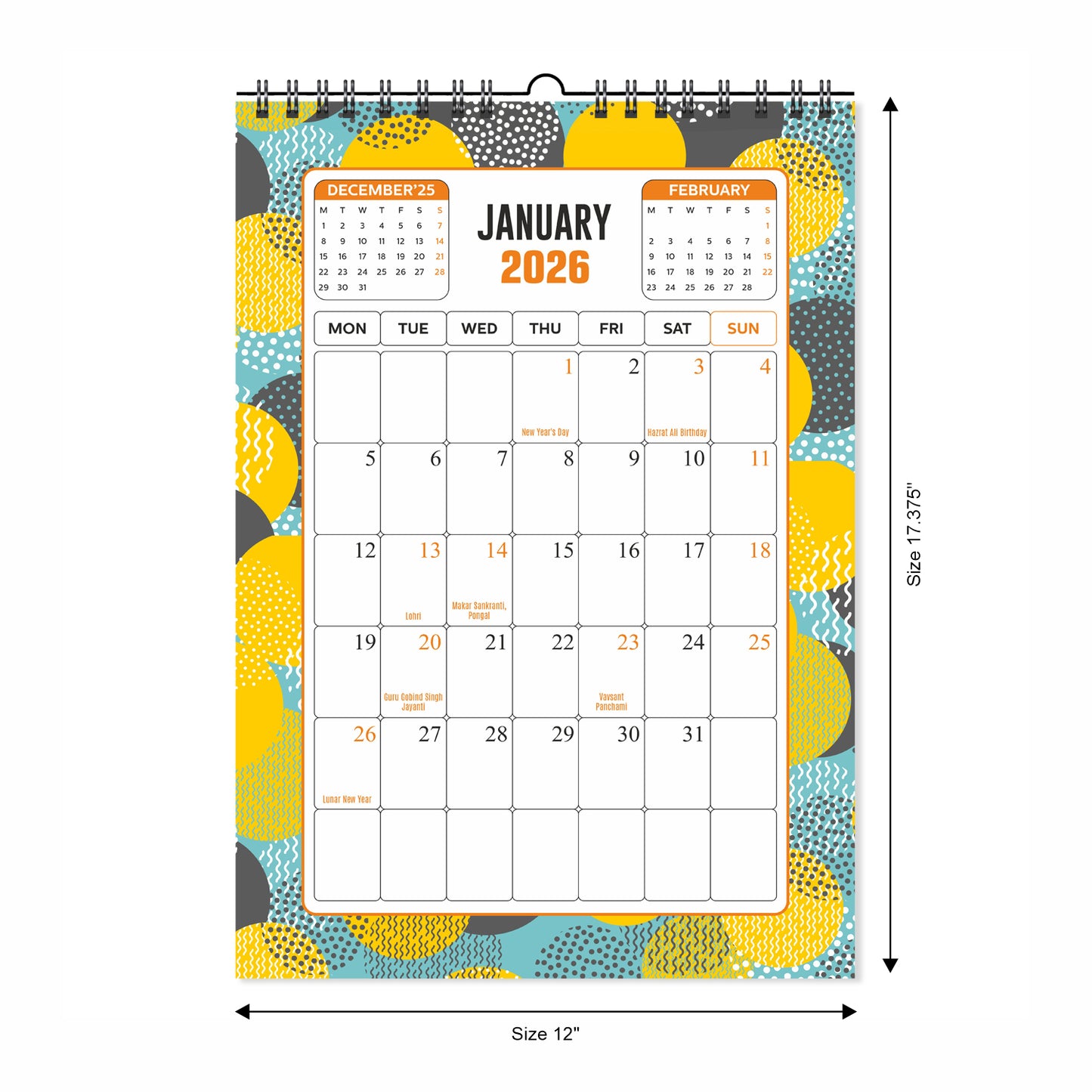 Dated 2026 Wall Calendar Perfect Large Modern Calendar Planning for Easy Organizing 12 x17 inch 12 Sheet