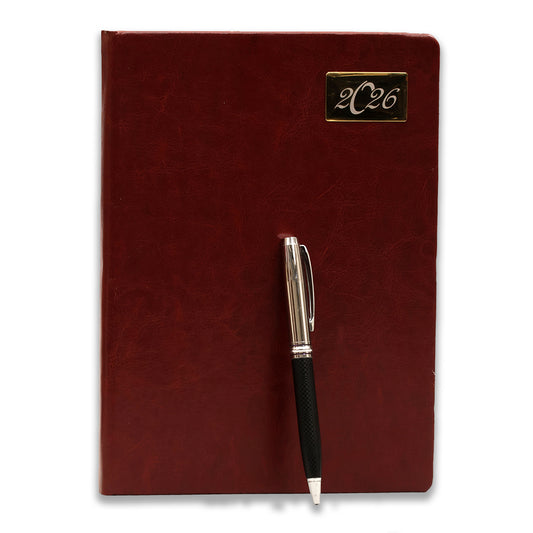 Brown Dated 2026 12 Month Calendar Year Planner, Week-to-View Diary HardCover