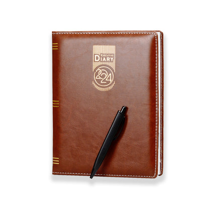 Brown Faux Leather Diary for Girls Stylish Planner 2024 with pen