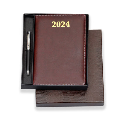 Brown Dated Gift Set Diary Corporate 2024 Business Diary Unique Planner and Professional Organizer New Year Gift for Men & Women with pen