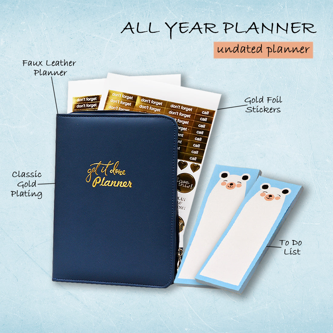 Executive Blue Corporate Undated business diary / Organizer Planner Set with To - Do - List