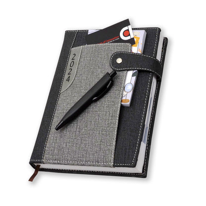Grey dated 2024 Corporate Business Diary | Unique Planner | Professional Organizer | New Year Gift For Men & Women With Pen