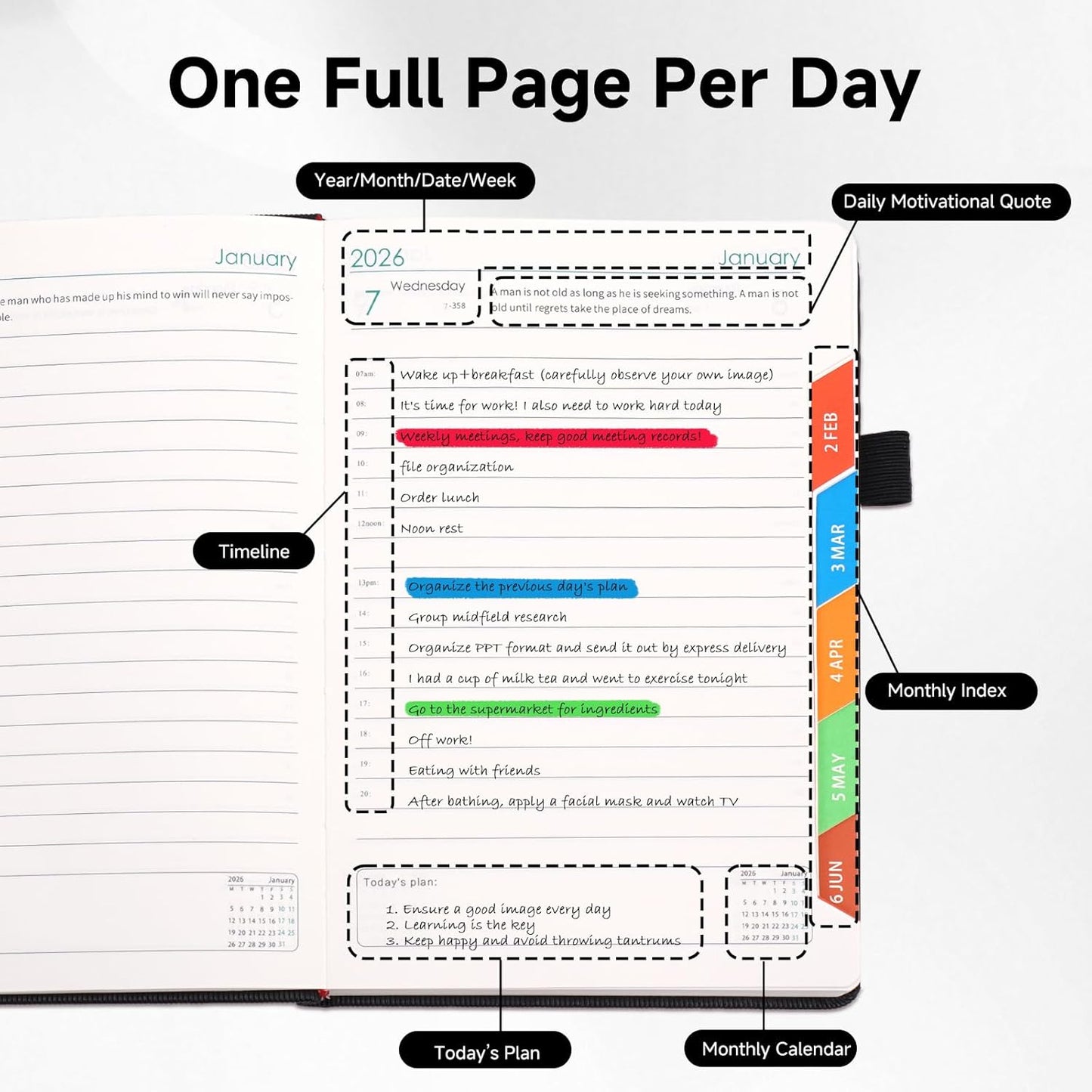 2026 Planner A5 Weekly and Monthly Daily Calendar with Thick Paper, One Full Page Per Day Planners from Jan. 2026 - Dec. 2026