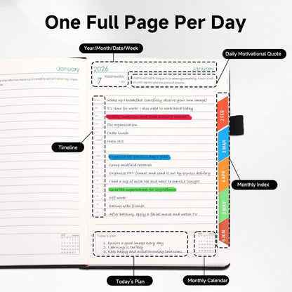 2026 Planner A5 Weekly and Monthly Daily Calendar with Thick Paper, One Full Page Per Day Planners from Jan. 2026 - Dec. 2026