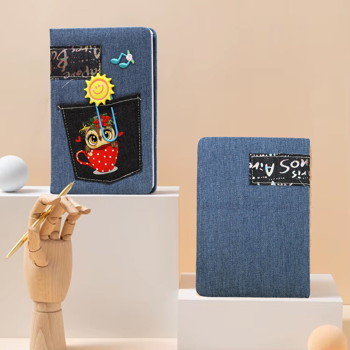 A5 Denim Diary with Front Pocket & Cute Bookmark | Hardbound Ruled Notebook 156 Pages 70 GSM Bleed Free Paper | Fabric Cover Journal for Writing, Notes | Gift for Men Women | Office Travel Diary
