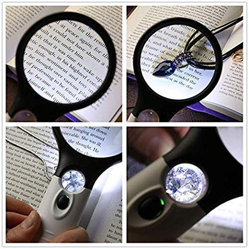 Magnifying Glass with 3 Led Light 3X & 45X Big Size Zoom Lenses for Seniors, Book and Newspaper Reading, Eyelash Extensions Magnifier Glass (Black and White)