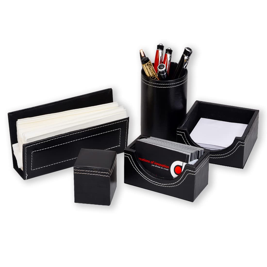 Faux Leather Desk Organizer Office Stationery Storage Tray/Card, Pen, Pencil, Paper,Tissue, Mobile HOLDERŚ