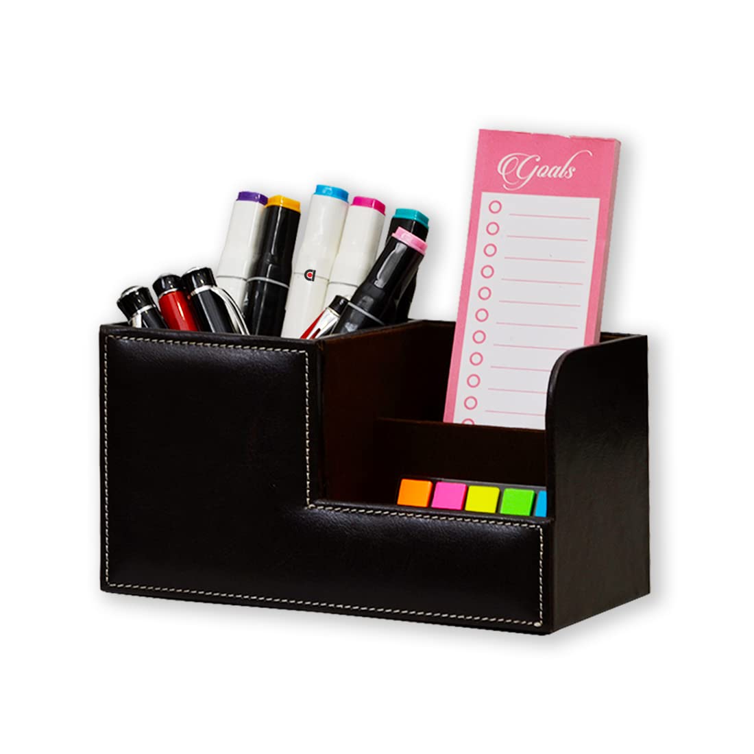 Brown Faux Leather Desk Supplies Organizer, Multi-Functional Pen, Pencil Desktop Stationery Organiser, Home, Office, Work, Storage Box…