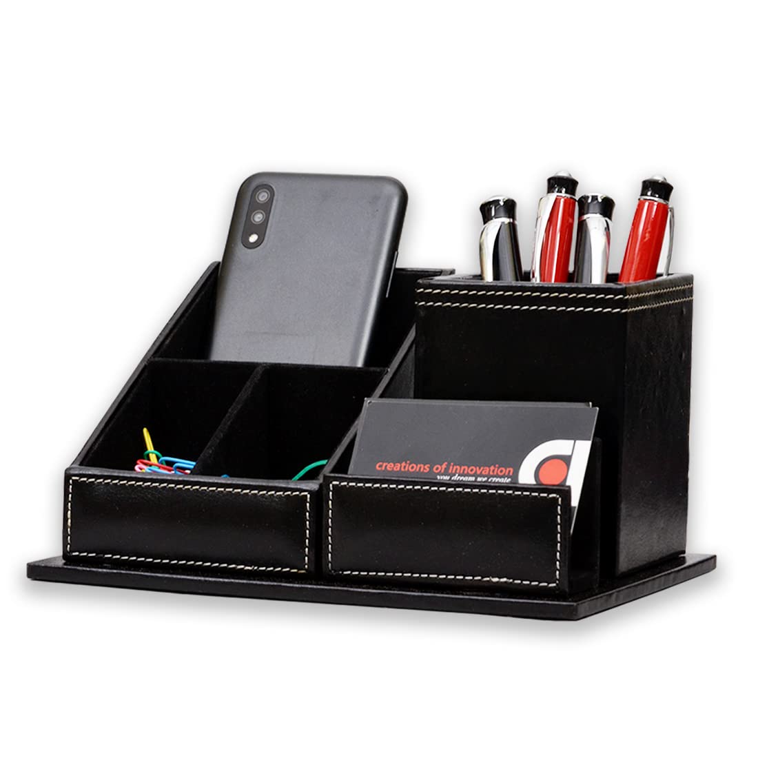 PU Leather Desktop Work, Office, Home Multi-Functional Storage Supplies/Pen, Pencil, Card, Mobile Notepad Holder
