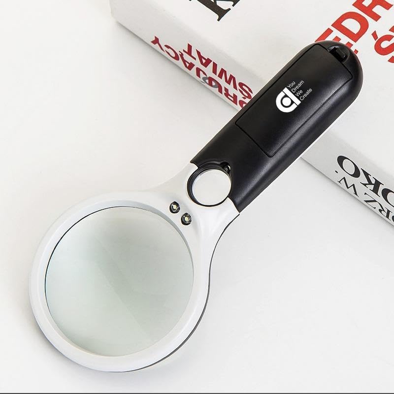 Magnifying Glass with 3 Led Light 3X & 45X Big Size Zoom Lenses for Seniors, Book and Newspaper Reading, Eyelash Extensions Magnifier Glass (Black and White)