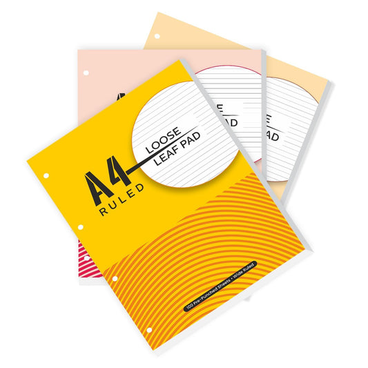 A4 Loose Leaf Report Pad – Pack of 3 (100 Sheets Each) | Pre-Punched for Easy Filing | Ruled Tear-Off Sheets with Enhanced Tear-Off Capability