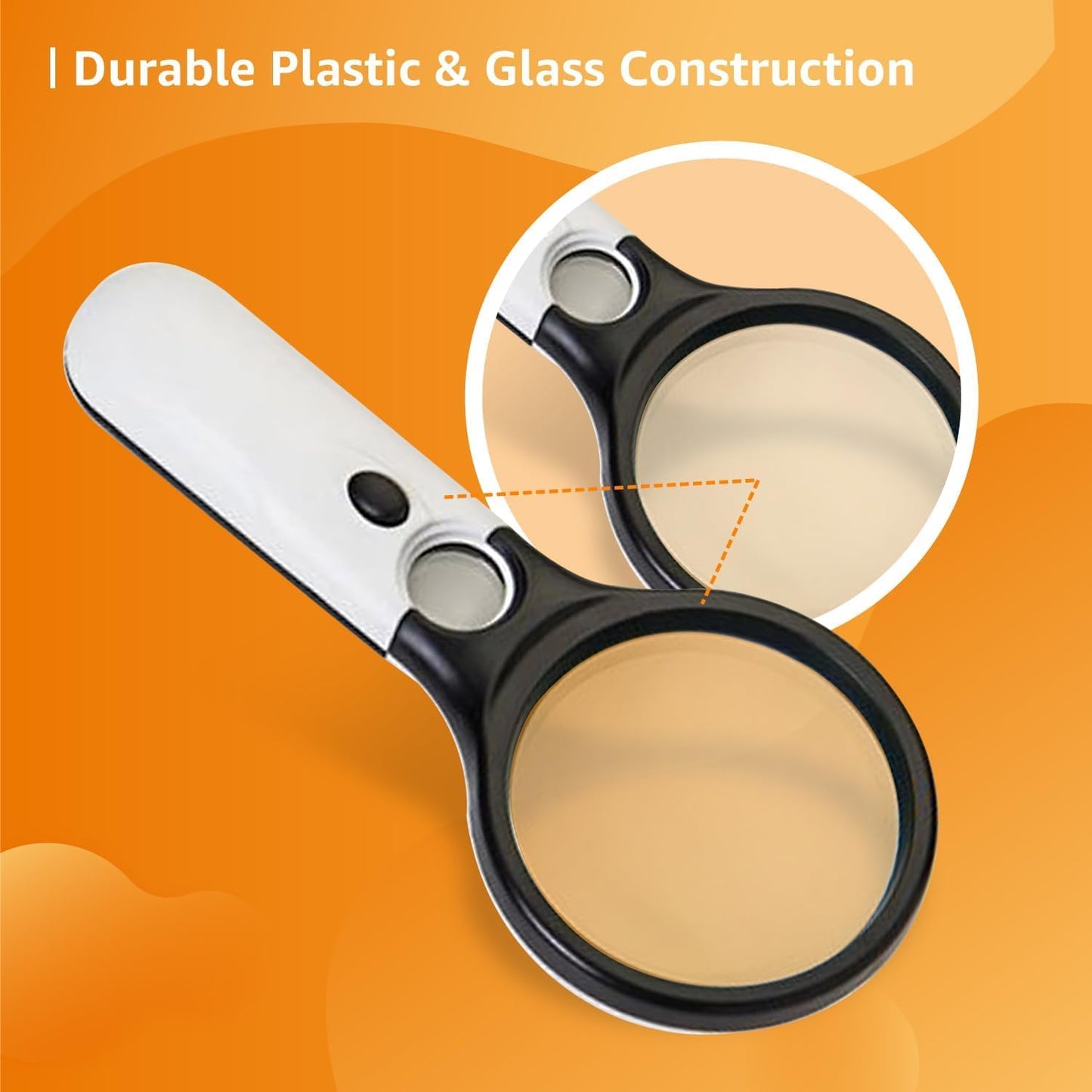 Magnifying Glass with 3 Led Light 3X & 45X Big Size Zoom Lenses for Seniors, Book and Newspaper Reading, Eyelash Extensions Magnifier Glass (Black and White)