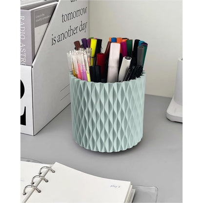 Blue Pen Holder for Desk, 360 Degree Rotating Desk Organizer with 5 Compartments, Pen Pencil Makeup Brush Holder, Cosmetics Lipsticks Pen Organizer for Home Office School