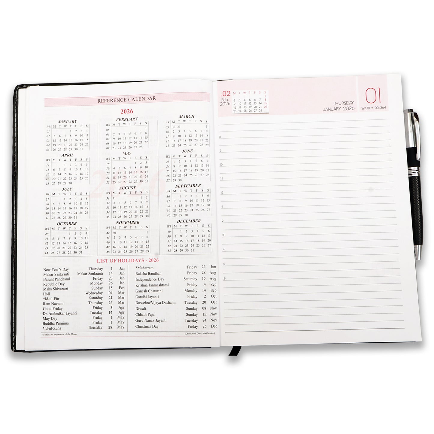 Black Diary 2026 Ruled Notebook