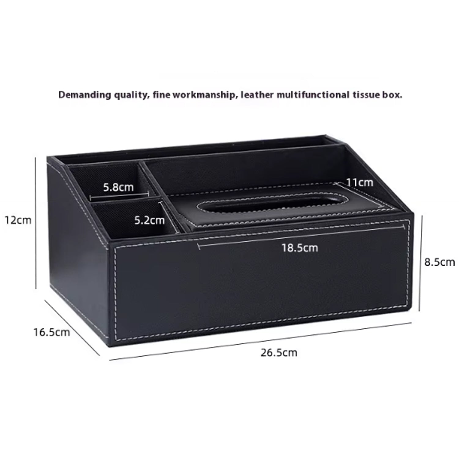 Multifunctional Tissue Box Holder with Stationery , Remote Control Box - Stylish and elegant Home, Office Napkin Desktop Holder , Desk Storage( Black)
