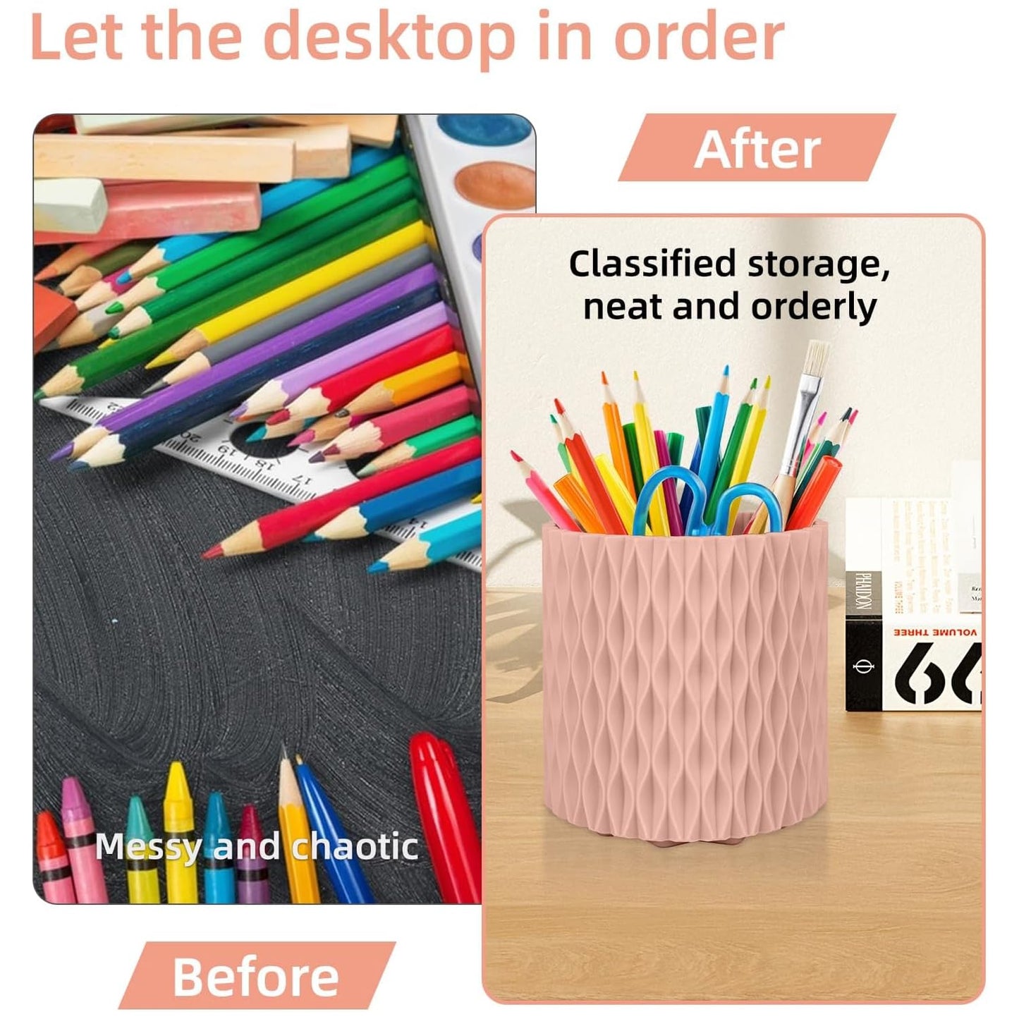 Pink Pen Holder for Desk, 360 Degree Rotating Desk Organizer with 5 Compartments, Pen Pencil Makeup Brush Holder, Cosmetics Lipsticks Pen Organizer for Home Office School