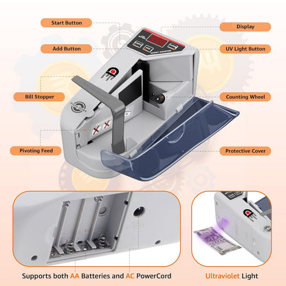 Portable LED Display Mini Note Counting Machine for Home, Office, Business | Indian Currency/Cash Counting Machine | UV/WM Function |Auto-shutoff | White